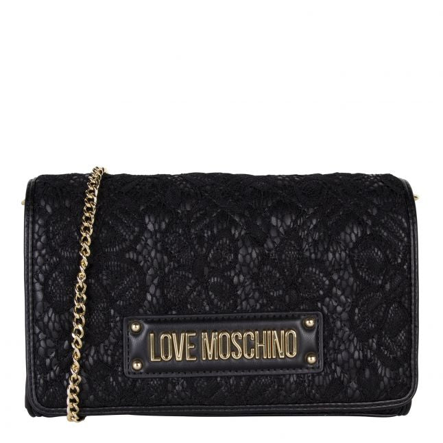 Womens Love Moschino Black Lace Quilt Crossbody Bag