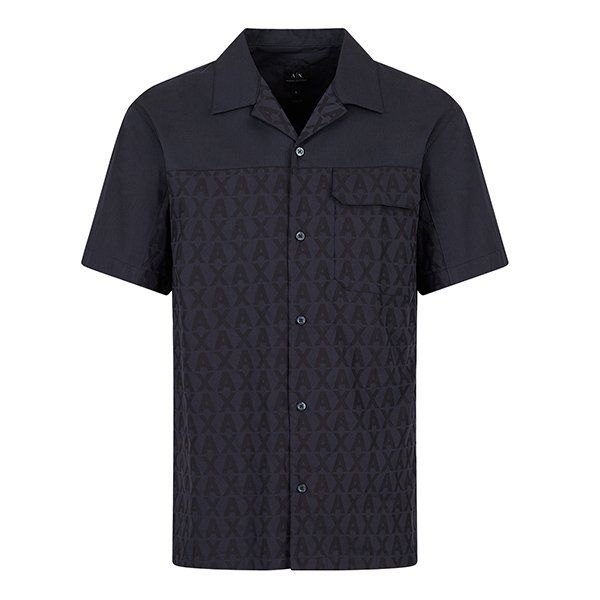 Mens Deep Navy/Black All Over Logo S/s Shirt