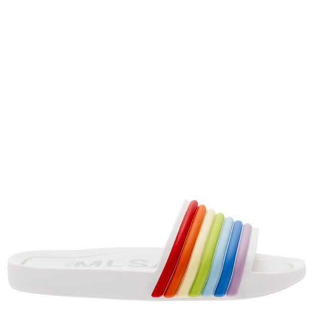 Womens White Rainbow Beach Slides