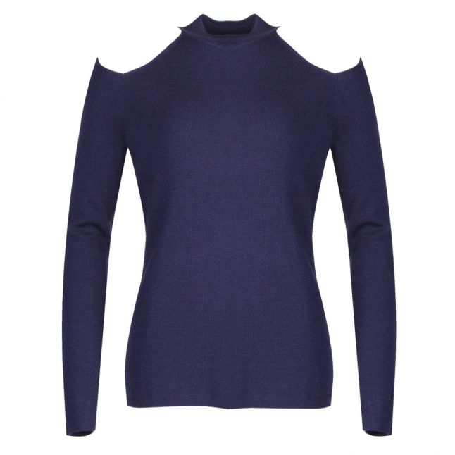 Womens True Navy Cut Out Mock Neck Top