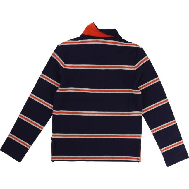 Boys Navy & Orange Striped L/s Polo Shirt