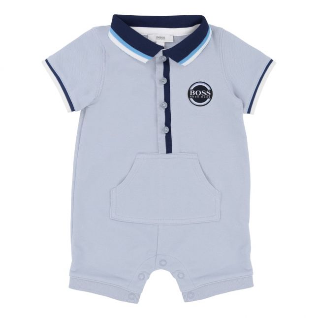 Baby Pale Blue Tipped Polo S/s Romper