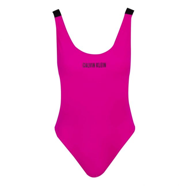 Womens Pink Glow Logo Scoop Swimming Costume