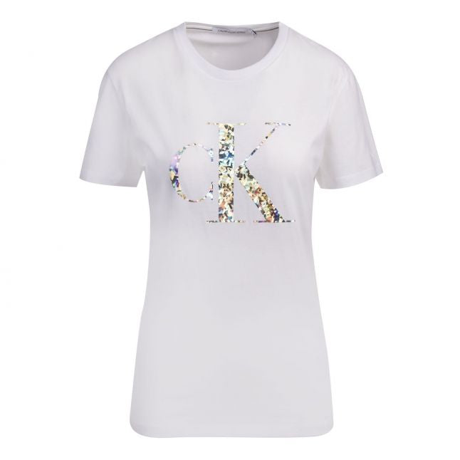 Womens Bright White Iridescent Metallic Logo S/s T Shirt