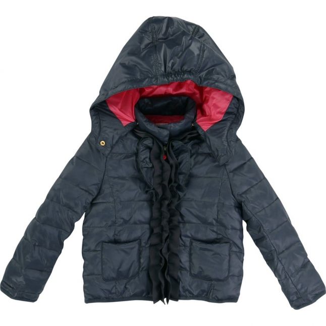 Girls Grey Frill Puffer Jacket