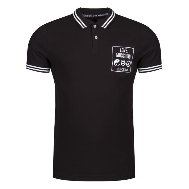 Mens Black Symbol Slim S/s Polo Shirt