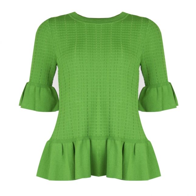 Womens True Green Textured Flared Sleeve Knit Top