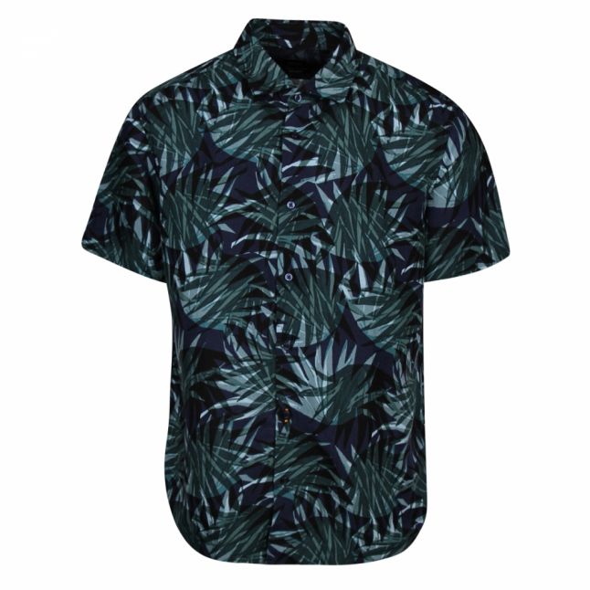 Casual Mens Dark Blue Rash Palm Leaf S/s Shirt