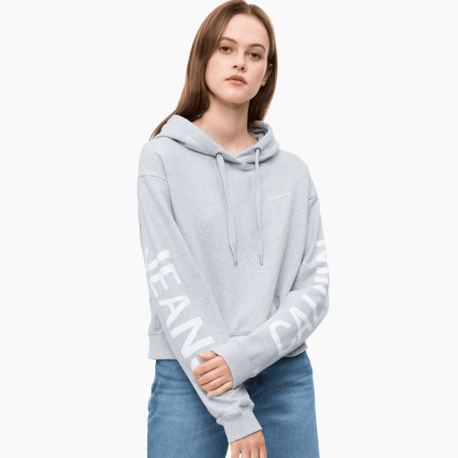 Womens Light Grey Heather Cropped Monogram Hoodie