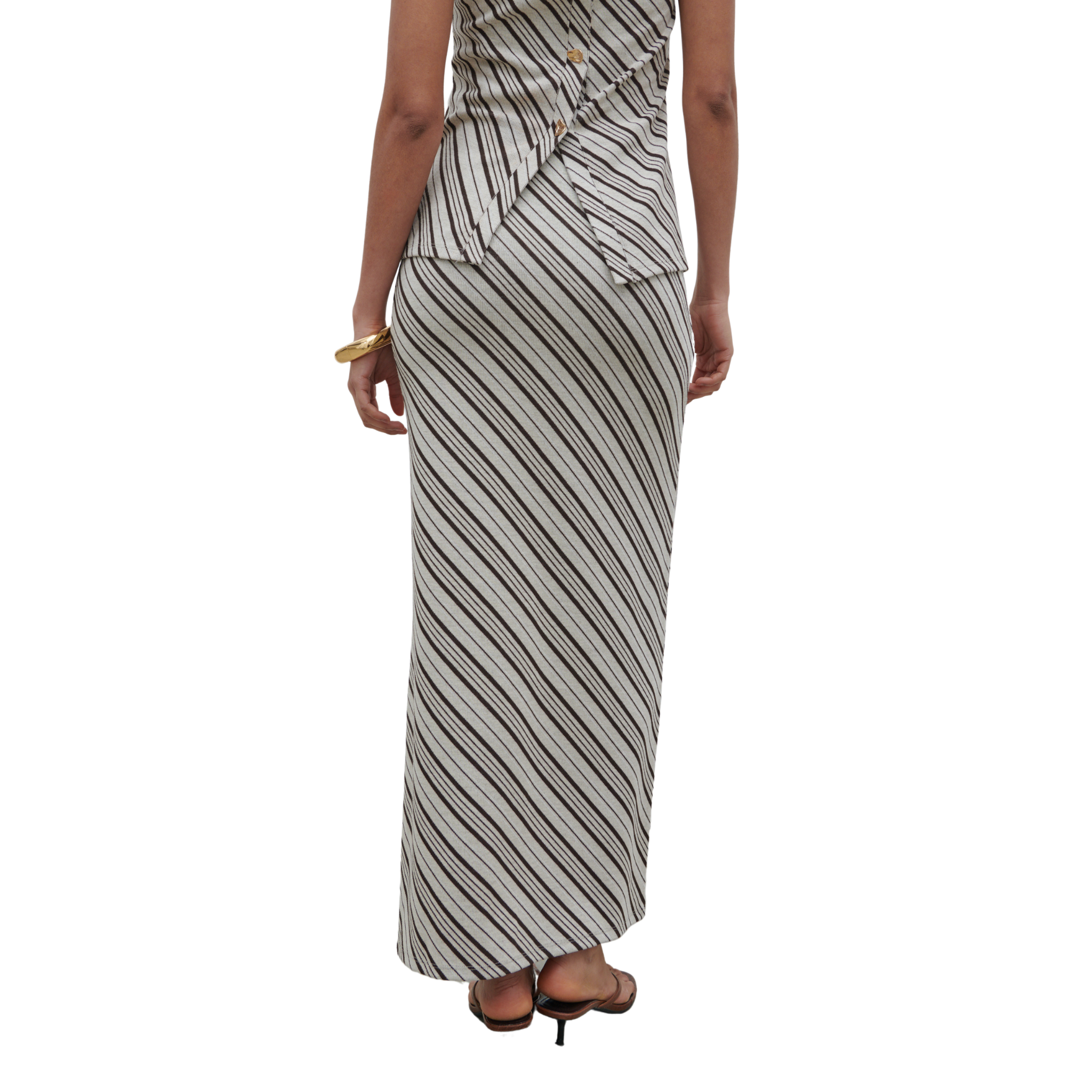 Womens Pretty Lavish Asymmetric Stripe Kali Jersey Skirt