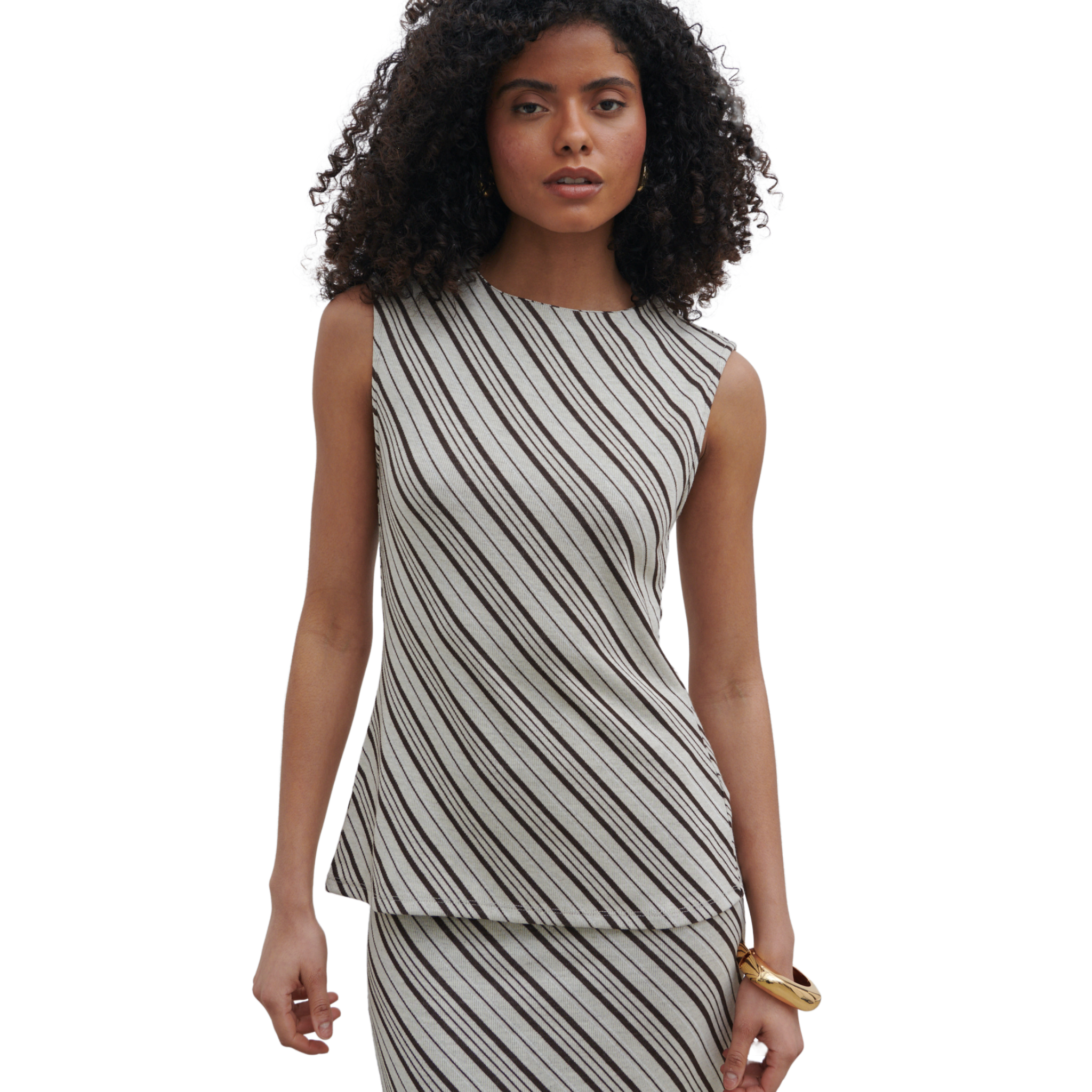 Womens Pretty Lavish Asymmetric Stripe Kali Jersey Top