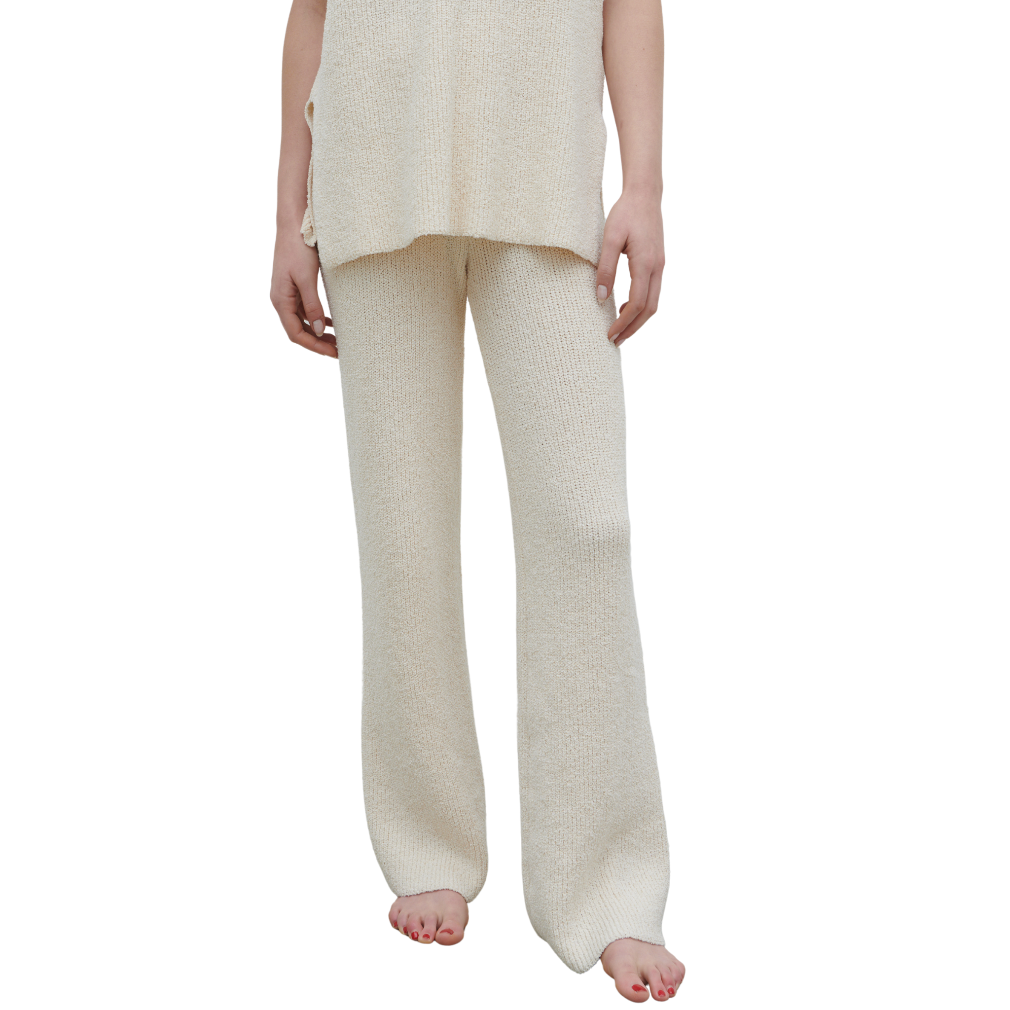 Womens Pretty Lavish Cream Katya Rib Knit Trousers