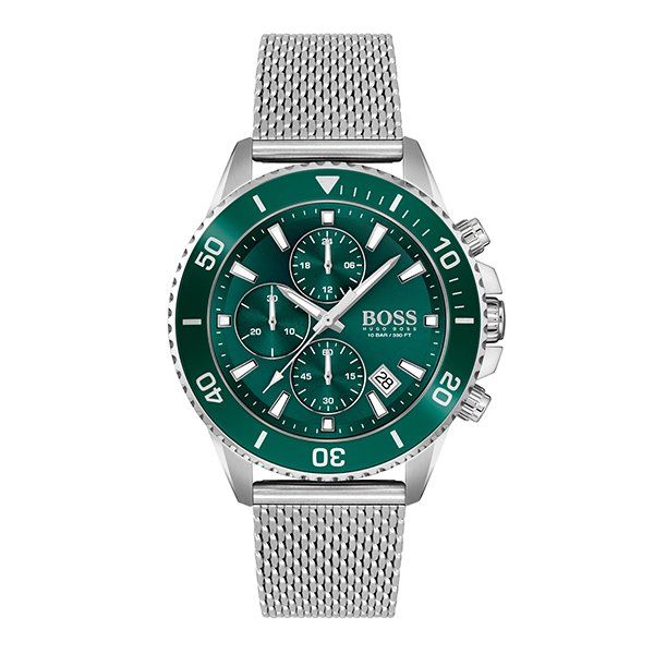 Mens Silver/Green Admiral Mesh Strap Watch