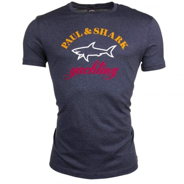 Paul & Shark Mens Grey Tri Colour Logo Shark Fit T Shirt