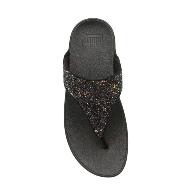 Womens Black Mix Lulu Glitter Toe-Thong Sandals