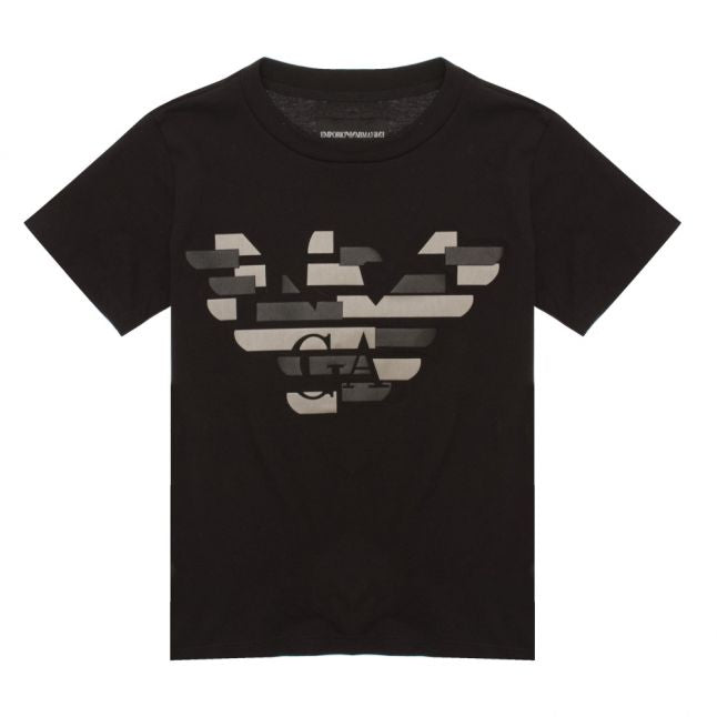 Boys Black PU Eagle Logo S/s T Shirt