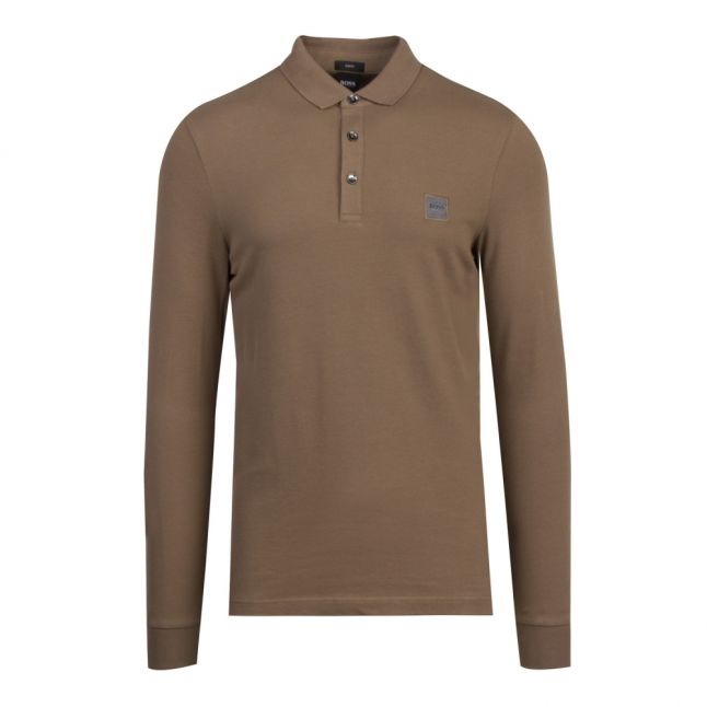 Casual Mens Khaki Passerby Slim Fit L/s Polo Shirt