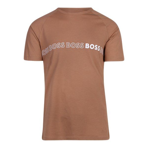 Mens BOSS Medium Beige Repeat Logo S/s Slim UPF 50+ T Shirt