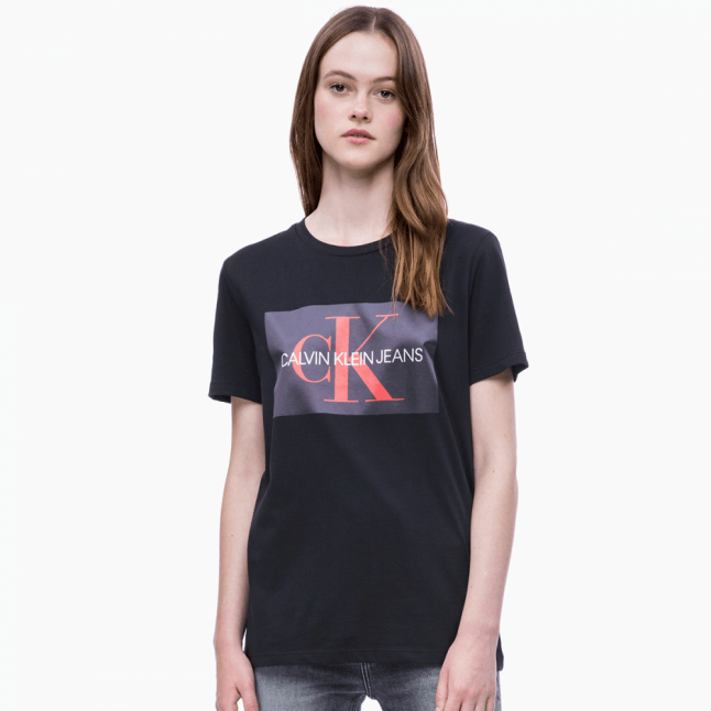 Womens CK Black Box Logo Straight Fit S/s T Shirt