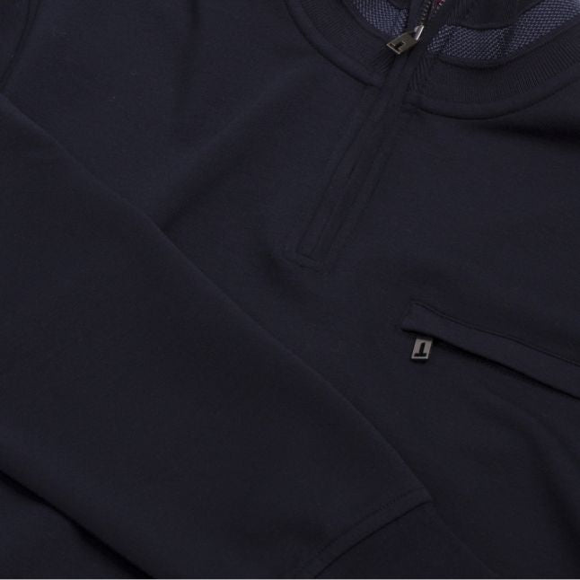 Mens Navy Leevit Half Zip Funnel Neck Jumper