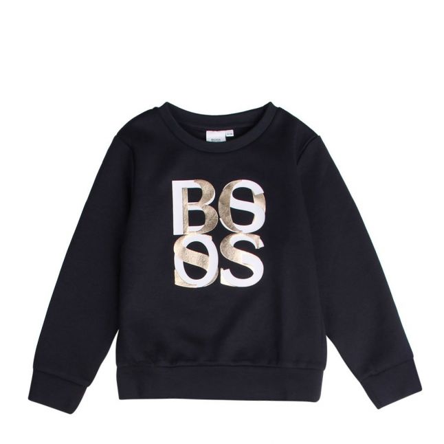 Girls Navy Branded Sweat Top