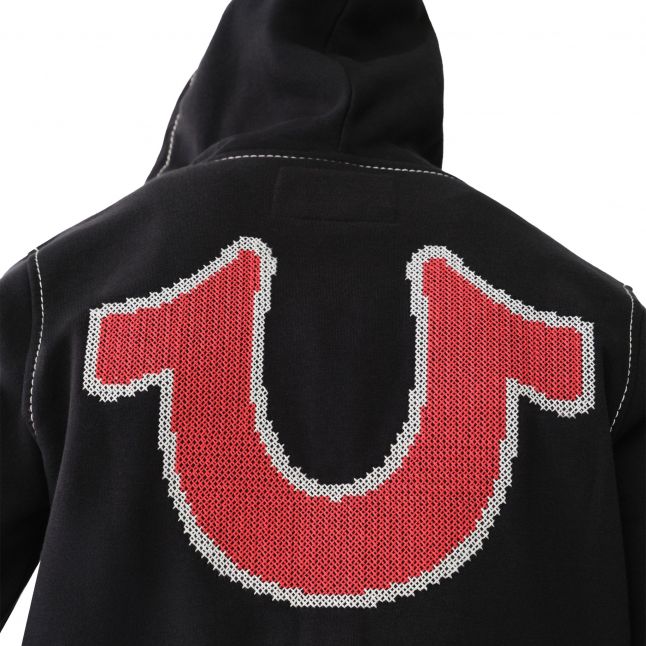 Mens Jet Black Cross Stitch Zip Hoodie