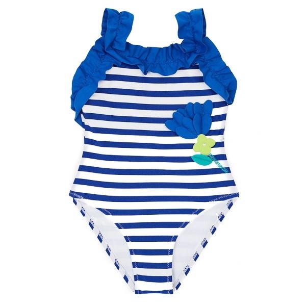 Girls Blue Floral & Stripe Swimsuit