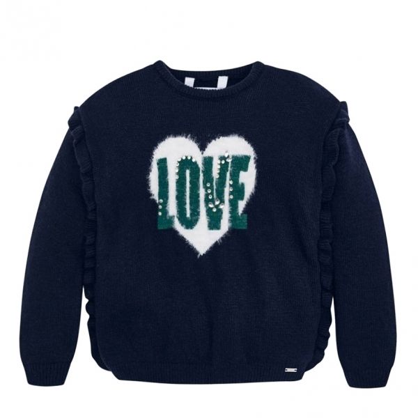 Girls Navy Knitted Love Jumper