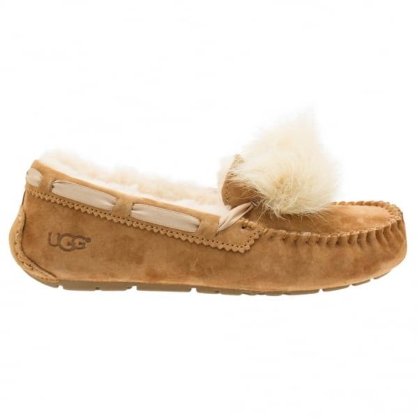 Womens Chestnut Dakota Pom Pom Slippers