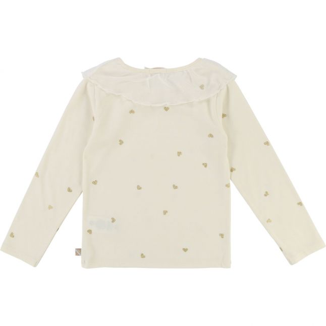 Girls White Frill & Hearts L/s T Shirt