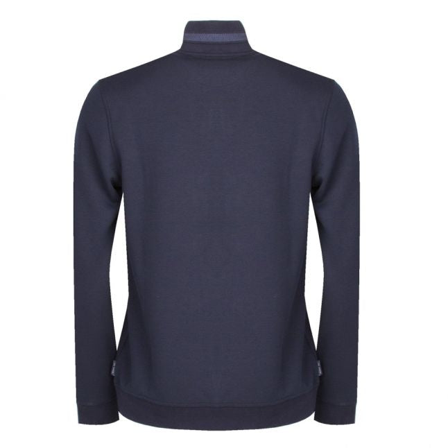 Mens Navy Leevit Half Zip Funnel Neck Jumper