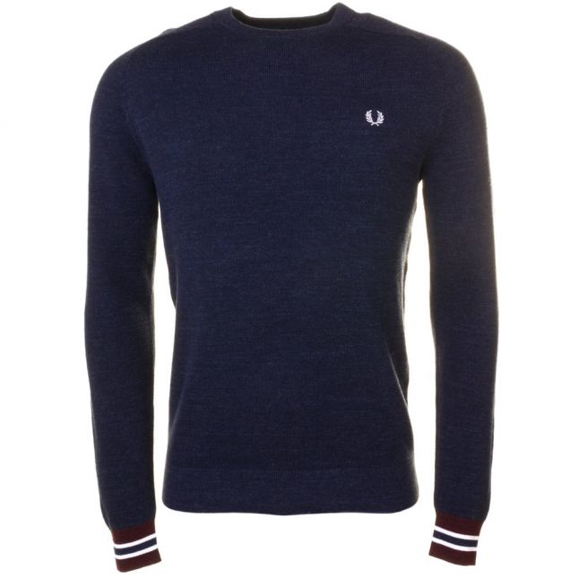 Mens Vintage Navy Textured Yarn Pique Knitted Jumper