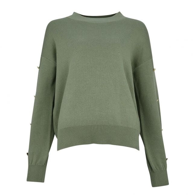 Womens Army Green Drifting Button Knitted Jumper