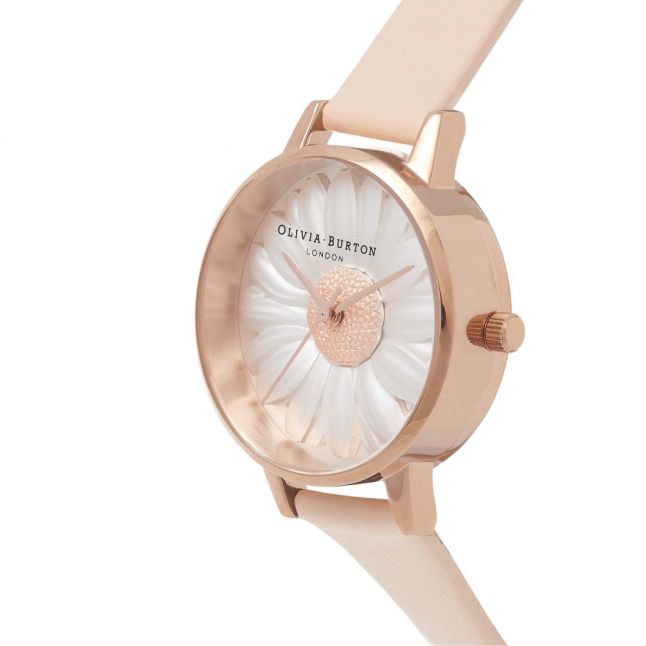 Womens Nude Peach Rose Gold Midi 3D Daisy Dial Watch