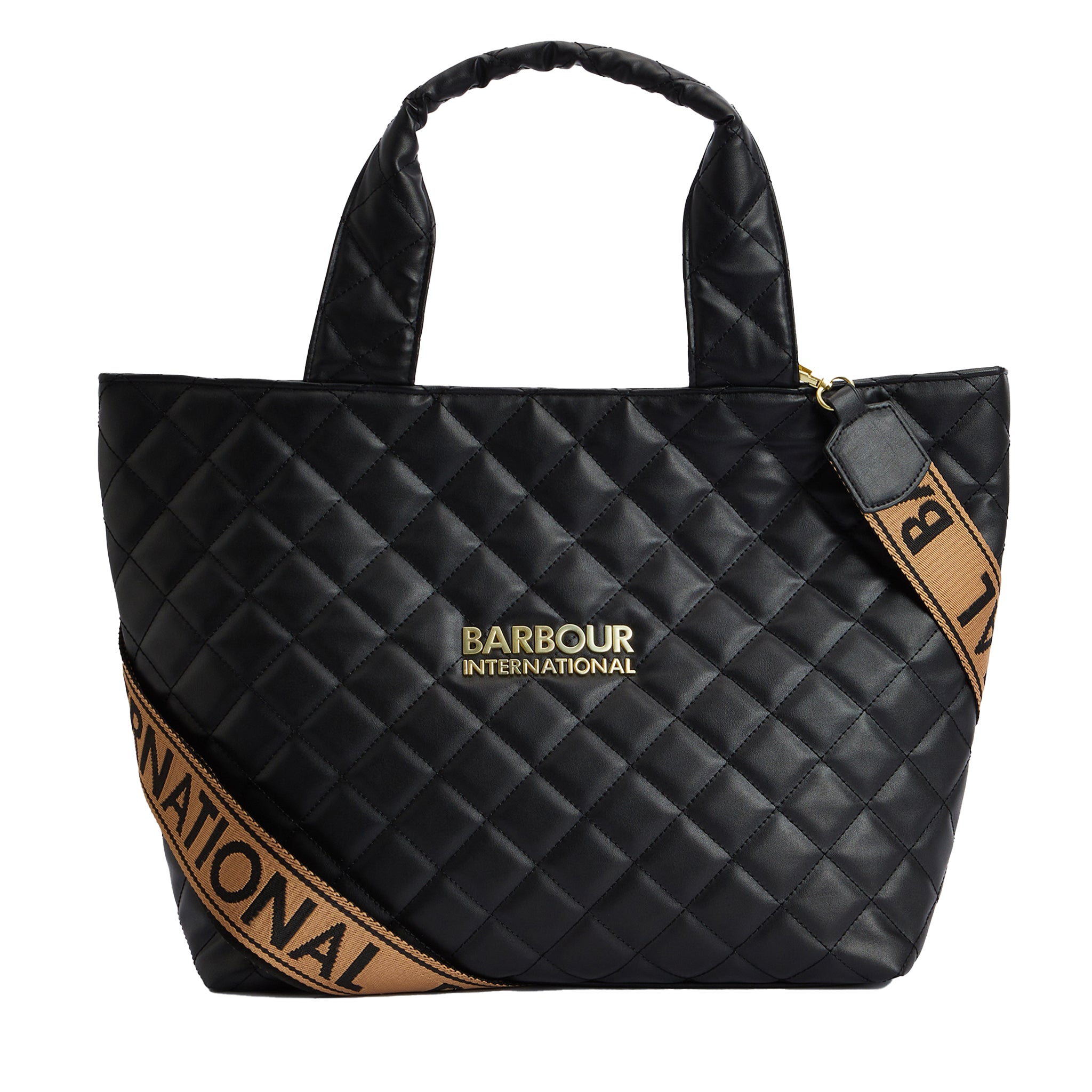 Womens Barbour International Black Battersea Quilt Mini Tote Bag