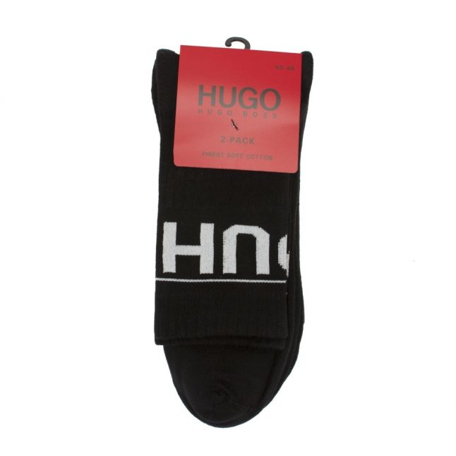 Mens Black 2 Pack Rib Logo Socks