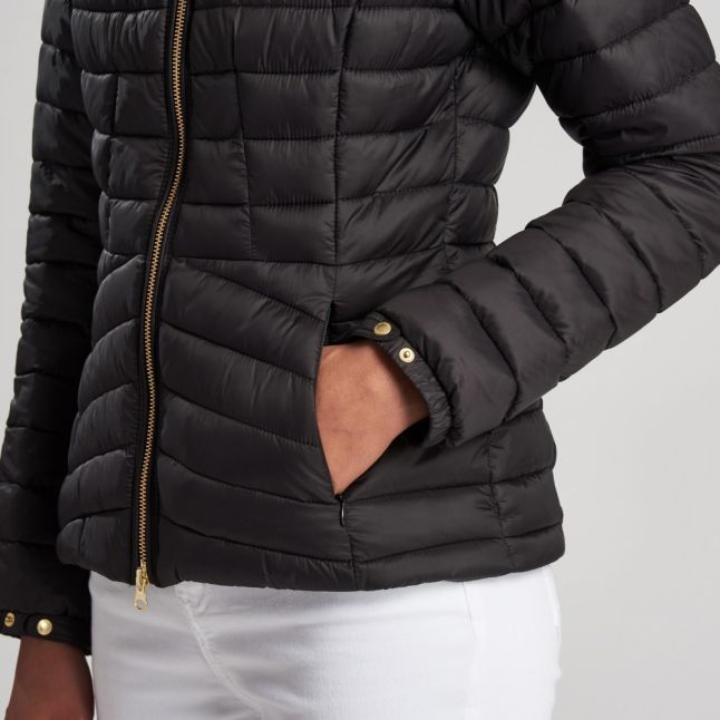 Womens Black Score Hooded Quilted Jacket