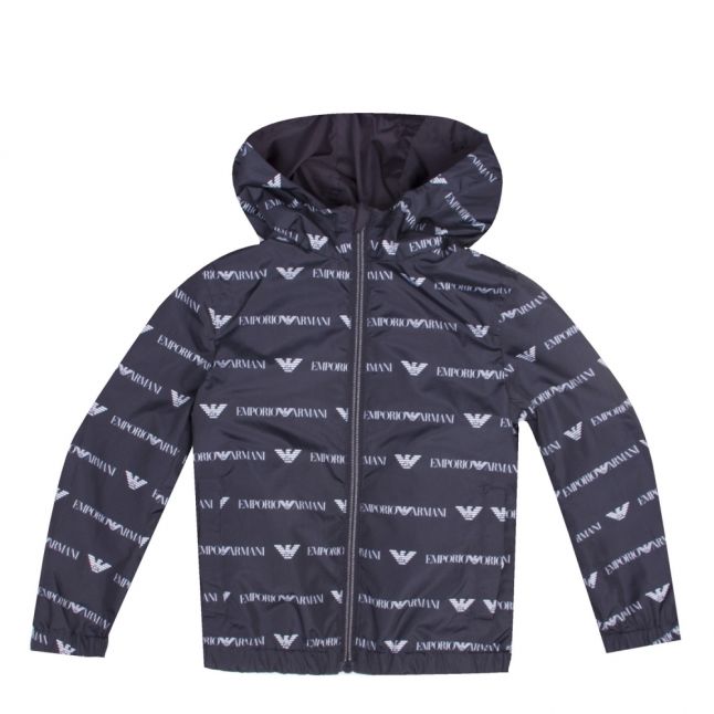 Boys Navy Multi Logo Print Hood Jacket