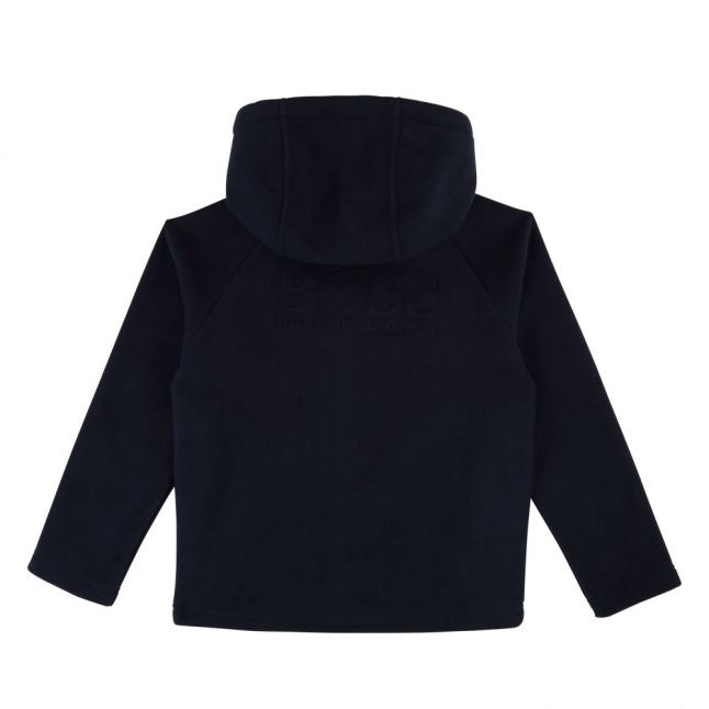 Boys Navy Branded Fleece Hooded Zip Sweat Top