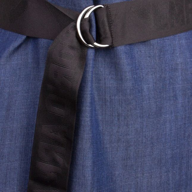 Womens Dark Blue Chambray Belted Dress