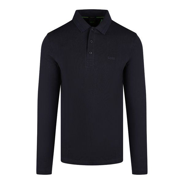 Mens Dark Blue Plisy Reg Fit L/s Polo