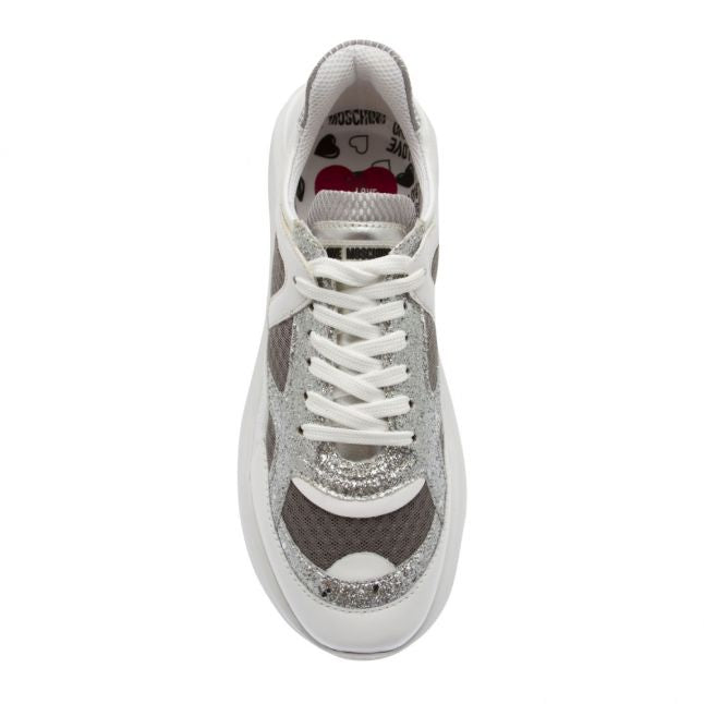 Womens White Sequin Chunky Trainers