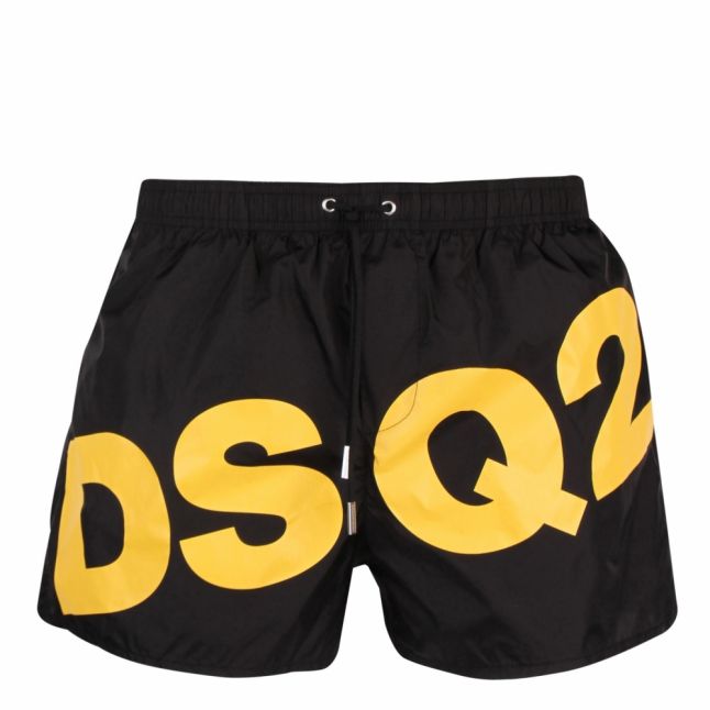 Mens Black/Yellow Large Logo Swim Shorts