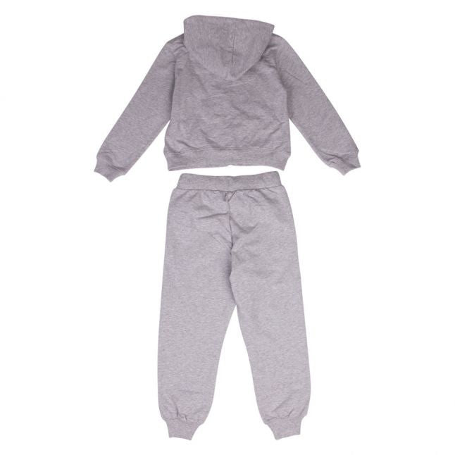 Girls Grey Melange Couture Logo Hood Tracksuit