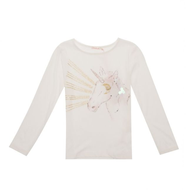 Girls White Unicorn L/s T Shirt