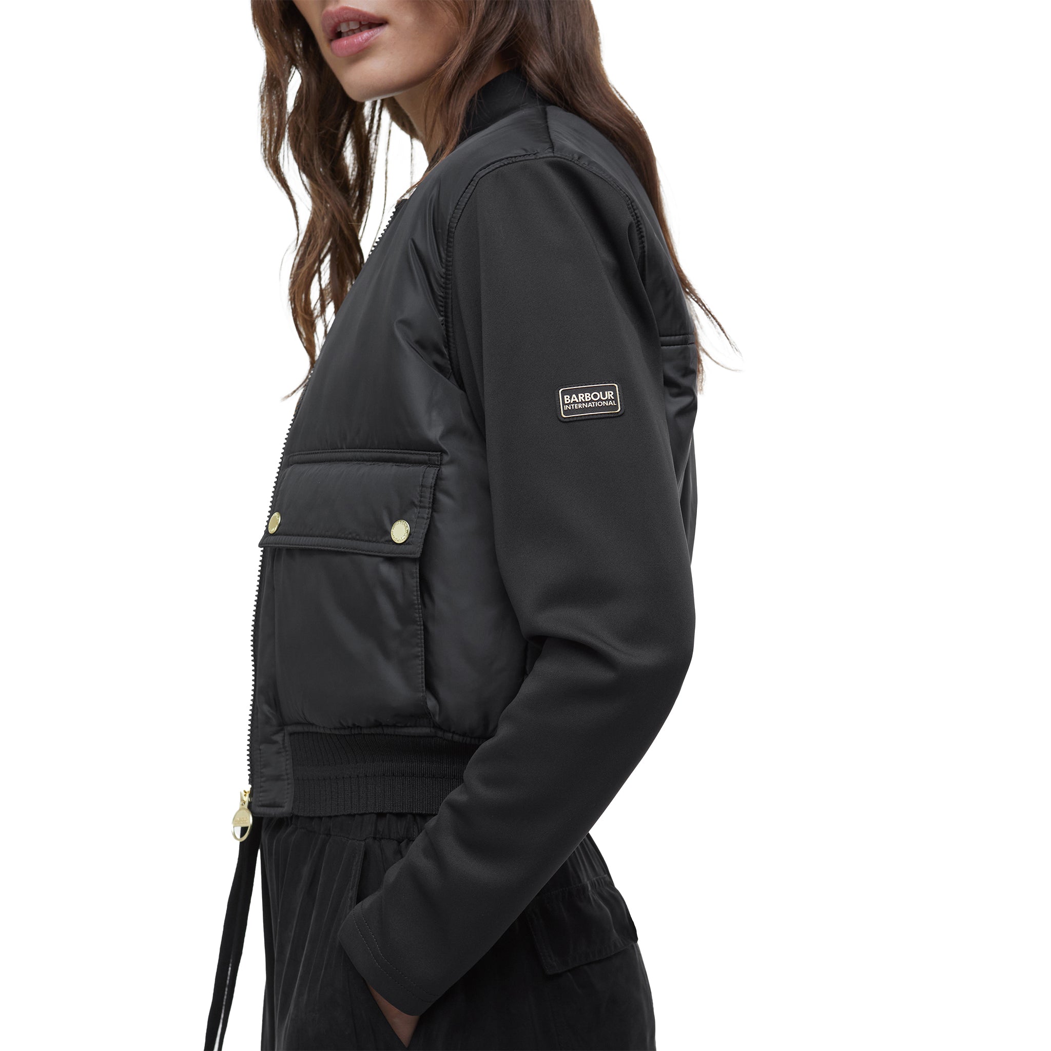 Womens Barbour International Black Emerson Quilted Sweat Jacket