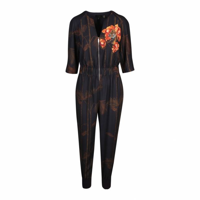 Womens Navy Kylys Caramel Zip Jumpsuit