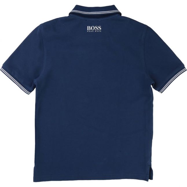 Boys Slate Blue Tipped Logo S/s Polo Shirt