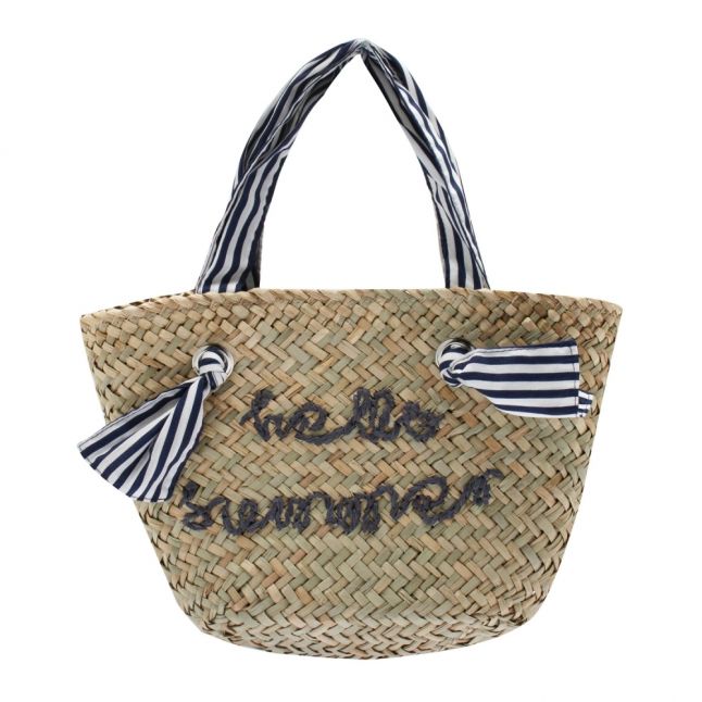 Girls Natural/Navy Rafia Summer Bag