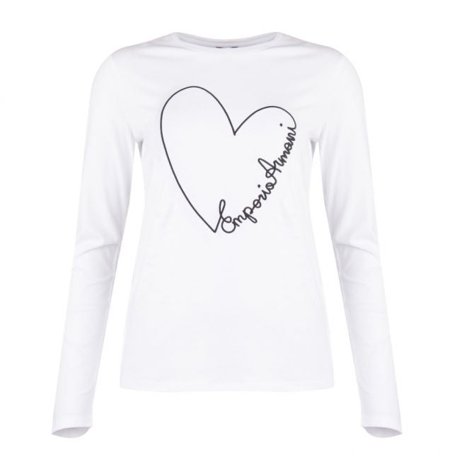 Womens White Embroidered Heart L/s T Shirt